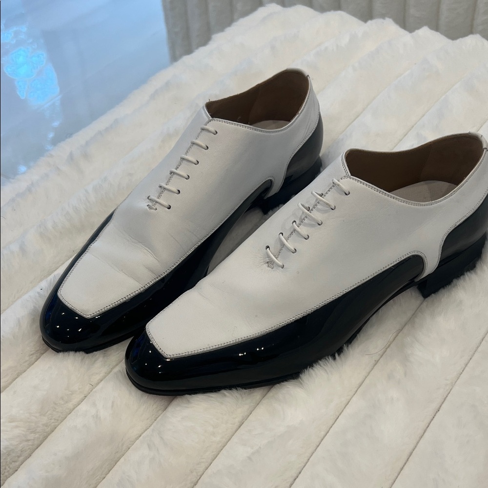 Elegant Christian Louboutin White and Black Mobster style tuxedo Shoes